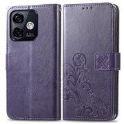 For Ulefone Note 16 Pro Four-leaf Clasp Embossed Buckle Leather Phone Case(Purple)