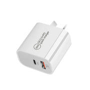 PD30W USB-C / Type-C + QC3.0 USB Dual Port Charger with 1m Type-C to 8 Pin Data Cable, US Plug