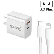 PD30W USB-C / Type-C + QC3.0 USB Dual Port Charger with 1m Type-C to 8 Pin Data Cable, AU Plug