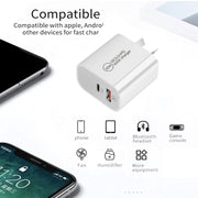PD30W USB-C / Type-C + QC3.0 USB Dual Port Charger with 1m Type-C to 8 Pin Data Cable, EU Plug
