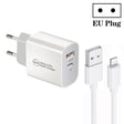 PD30W USB-C / Type-C + QC3.0 USB Dual Port Charger with 1m USB to 8 Pin Data Cable, EU Plug - USB Charger by PMC TechLife | Online Shopping South Africa | PMC TechLife | Buy Now Pay Later Mobicred