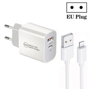 PD30W USB-C / Type-C + QC3.0 USB Dual Port Charger with 1m USB to 8 Pin Data Cable, EU Plug