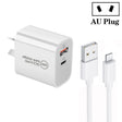 PD30W USB-C / Type-C + QC3.0 USB Dual Port Charger with 1m USB to 8 Pin Data Cable, AU Plug - free shipping - PMC TechLife - Order now!