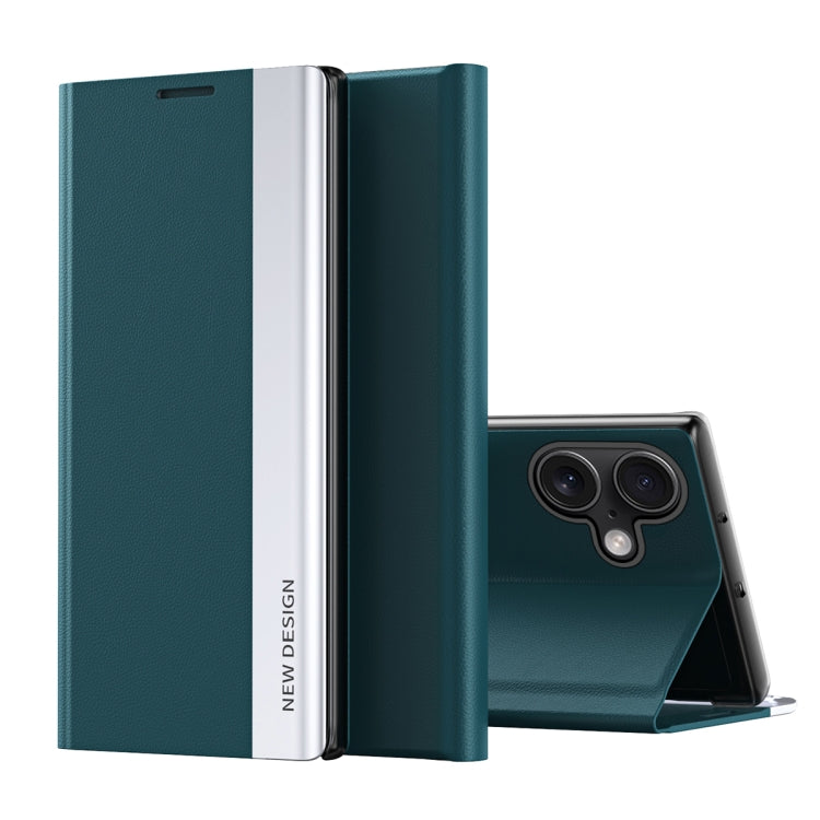 For iPhone 16 Side Electroplated Adsorption Leather Phone Case(Green)