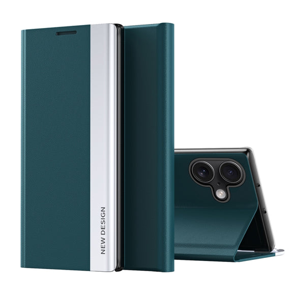 For iPhone 16 Side Electroplated Adsorption Leather Phone Case(Green)