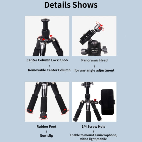 JMARY KT25+H30 For Selfie Live Streaming Lightweight Portable Desktop Mini Tripod Set