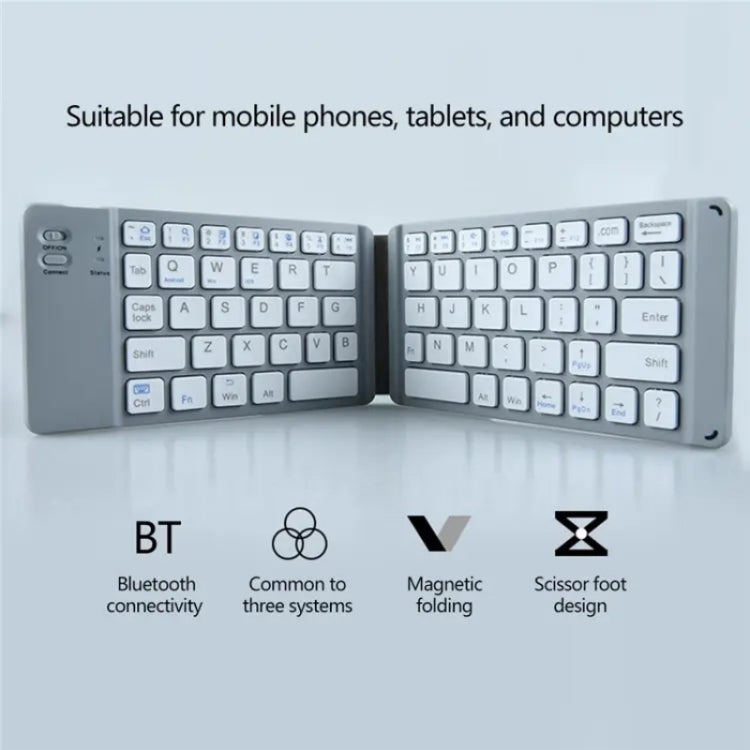 BT18 Bluetooth Keyboard Magnetic Folding Wireless Keyboard For Cell Phones Tablets Computers(Grey)