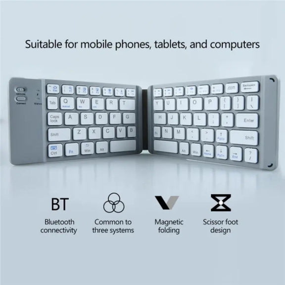 BT18 Bluetooth Keyboard Magnetic Folding Wireless Keyboard For Cell Phones Tablets Computers(Grey)