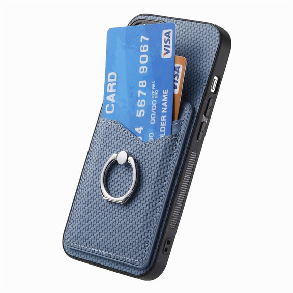 For Xiaomi 13 Lite Carbon Fiber Card Wallet Ring Holder Phone Case(Blue)