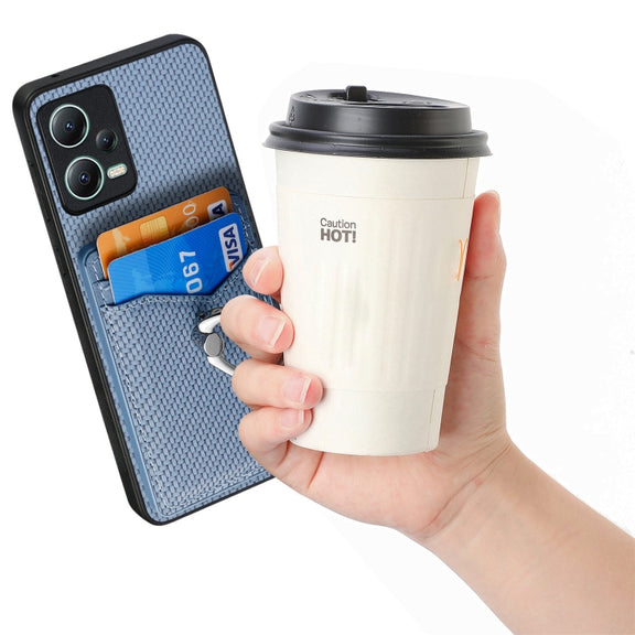 For Xiaomi 13 Lite Carbon Fiber Card Wallet Ring Holder Phone Case(Blue)