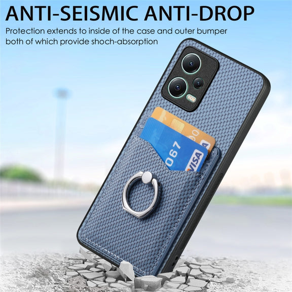 For Xiaomi 13 Lite Carbon Fiber Card Wallet Ring Holder Phone Case(Blue)
