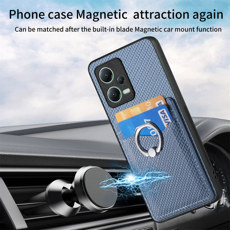 For Xiaomi 13 Lite Carbon Fiber Card Wallet Ring Holder Phone Case(Blue)
