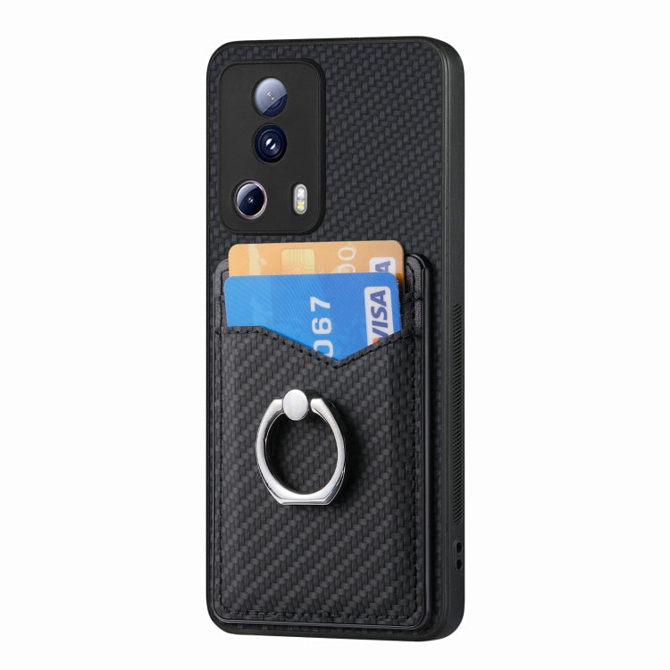For Xiaomi Redmi Note 12 5G Carbon Fiber Card Wallet Ring Holder Phone Case(Black)