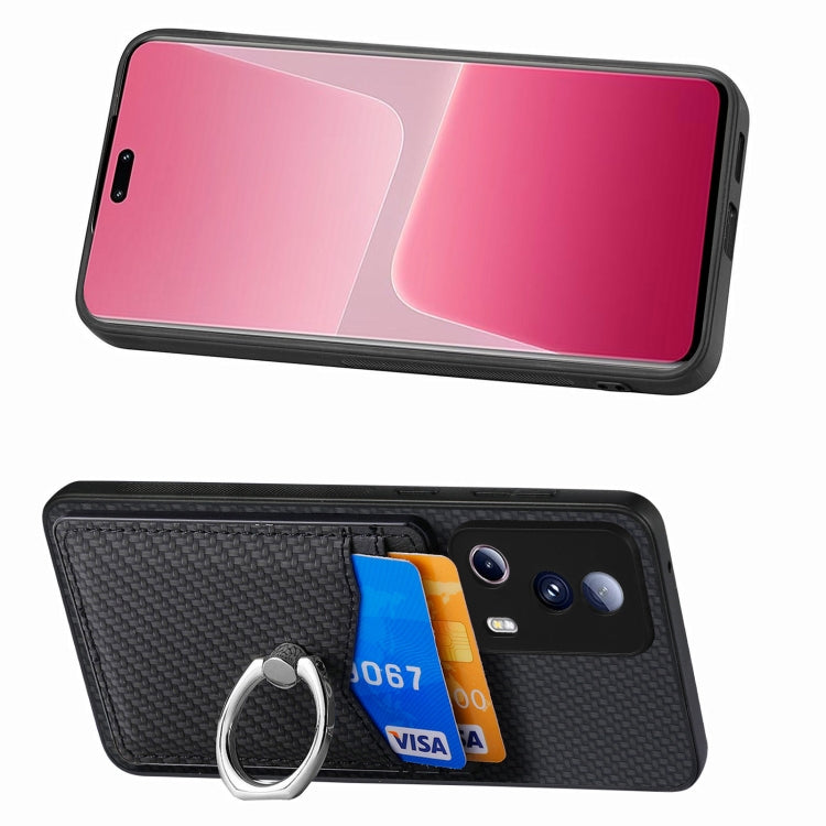 For Xiaomi Redmi Note 12 5G Carbon Fiber Card Wallet Ring Holder Phone Case(Black)