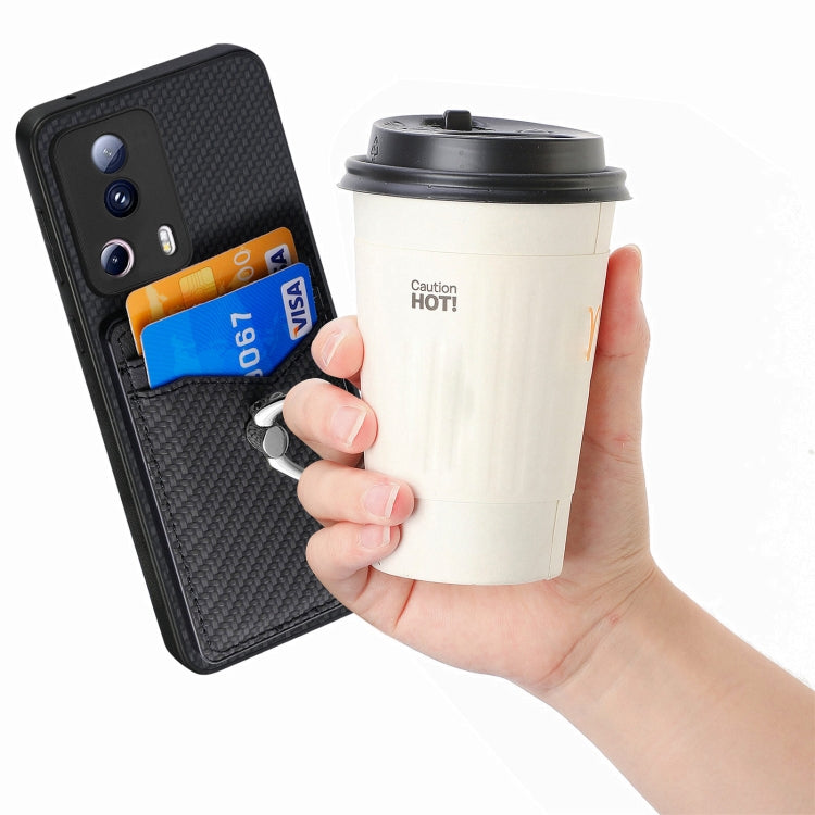 For Xiaomi Redmi Note 12 5G Carbon Fiber Card Wallet Ring Holder Phone Case(Black)