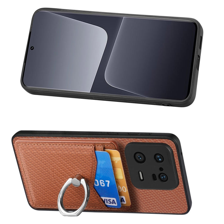 For Xiaomi 13 Pro Carbon Fiber Card Wallet Ring Holder Phone Case(Brown)