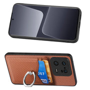 For Xiaomi 13 Pro Carbon Fiber Card Wallet Ring Holder Phone Case(Brown)