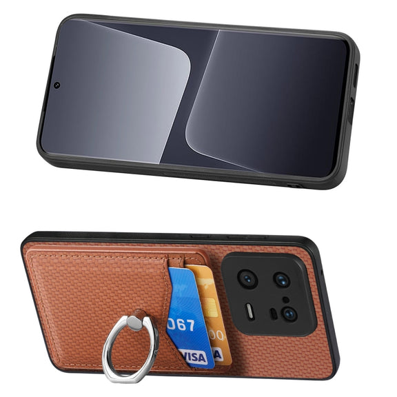 For Xiaomi 13 Pro Carbon Fiber Card Wallet Ring Holder Phone Case(Brown)