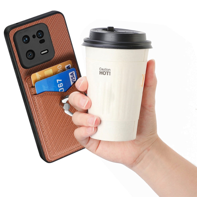 For Xiaomi 13 Pro Carbon Fiber Card Wallet Ring Holder Phone Case(Brown)
