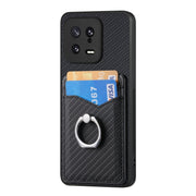For Xiaomi  13 Carbon Fiber Card Wallet Ring Holder Phone Case(Black)
