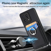 For Xiaomi  13 Carbon Fiber Card Wallet Ring Holder Phone Case(Black)
