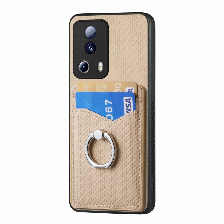 For Xiaomi 12T Pro Carbon Fiber Card Wallet Ring Holder Phone Case(Khaki)