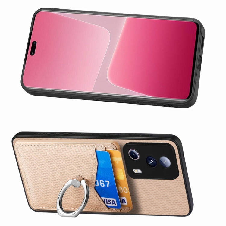 For Xiaomi 12T Pro Carbon Fiber Card Wallet Ring Holder Phone Case(Khaki)