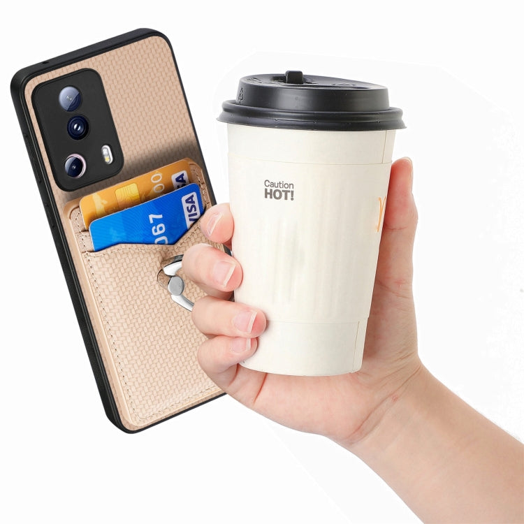For Xiaomi 12T Pro Carbon Fiber Card Wallet Ring Holder Phone Case(Khaki)