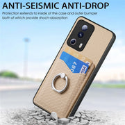 For Xiaomi 12T Pro Carbon Fiber Card Wallet Ring Holder Phone Case(Khaki)