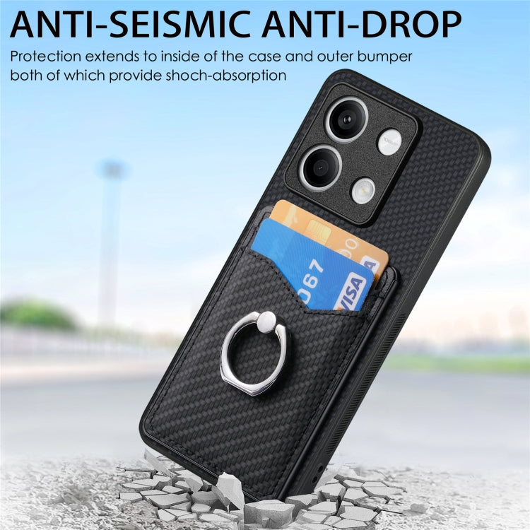 For Xiaomi Redmi Note 13 Carbon Fiber Card Wallet Ring Holder Phone Case(Black)