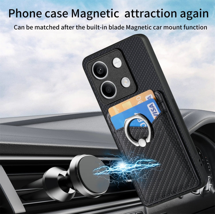 For Xiaomi Redmi Note 13 Carbon Fiber Card Wallet Ring Holder Phone Case(Black)