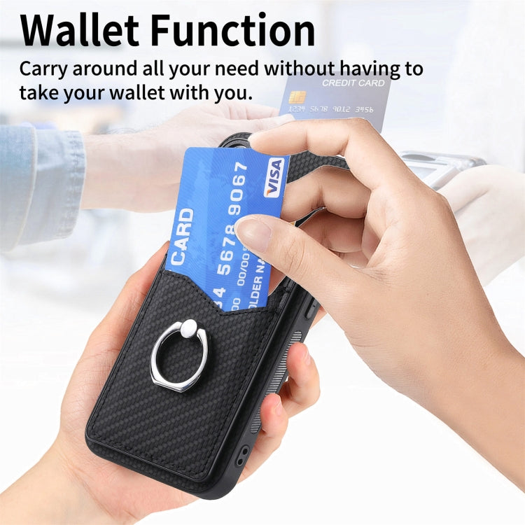 For Xiaomi Redmi Note 13 Carbon Fiber Card Wallet Ring Holder Phone Case(Black)