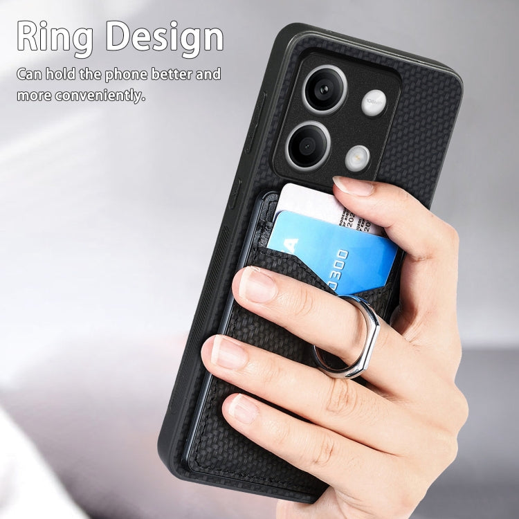 For Xiaomi Redmi Note 13 Carbon Fiber Card Wallet Ring Holder Phone Case(Black)