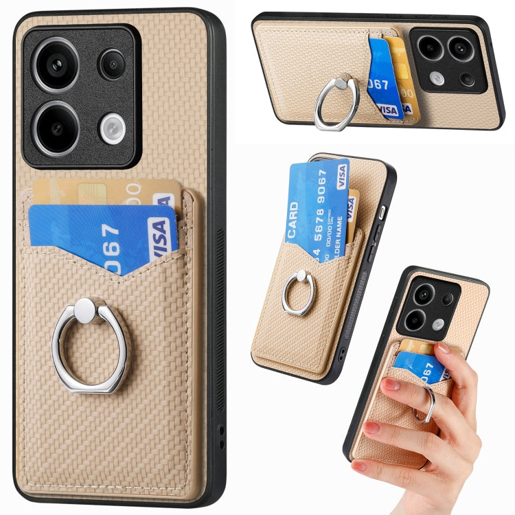 For Xiaomi Redmi Note 13 Pro Carbon Fiber Card Wallet Ring Holder Phone Case(Khaki)