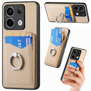 For Xiaomi Redmi Note 13 Pro Carbon Fiber Card Wallet Ring Holder Phone Case(Khaki)