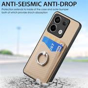 For Xiaomi Redmi Note 13 Pro Carbon Fiber Card Wallet Ring Holder Phone Case(Khaki)