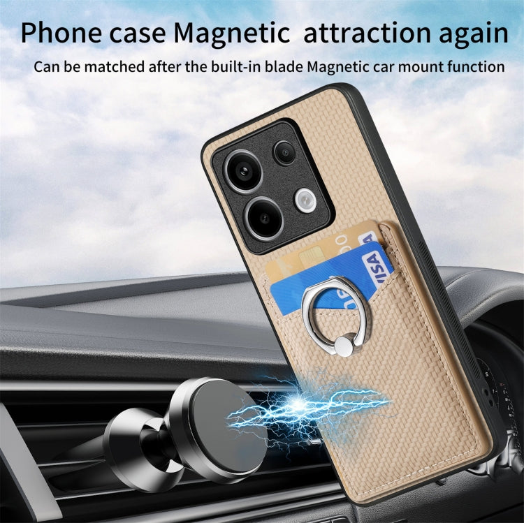 For Xiaomi Redmi Note 13 Pro Carbon Fiber Card Wallet Ring Holder Phone Case(Khaki)