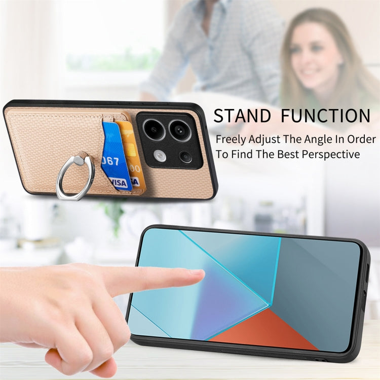 For Xiaomi Redmi Note 13 Pro Carbon Fiber Card Wallet Ring Holder Phone Case(Khaki)