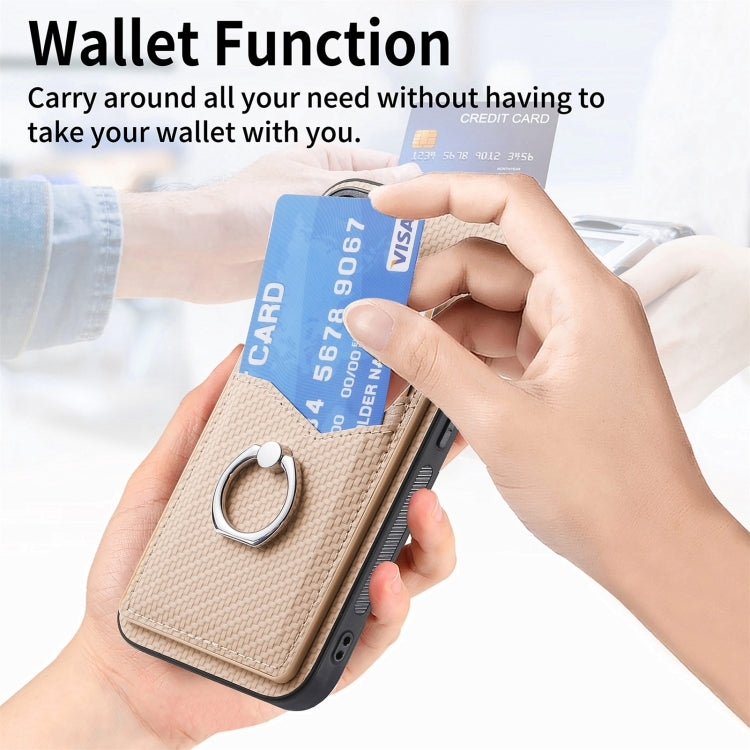 For Xiaomi Redmi Note 13 Pro Carbon Fiber Card Wallet Ring Holder Phone Case(Khaki)