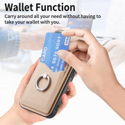 For Xiaomi Redmi Note 13 Pro Carbon Fiber Card Wallet Ring Holder Phone Case(Khaki)