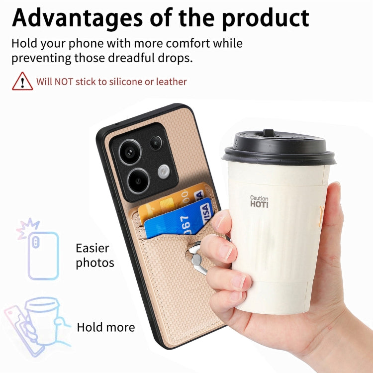 For Xiaomi Redmi Note 13 Pro Carbon Fiber Card Wallet Ring Holder Phone Case(Khaki)