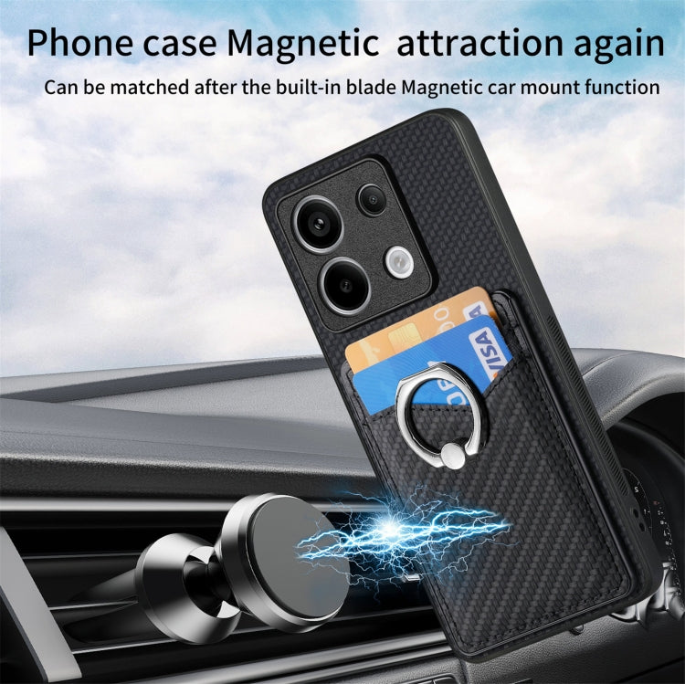For Xiaomi Redmi Note 13 Pro+ Carbon Fiber Card Wallet Ring Holder Phone Case(Black)