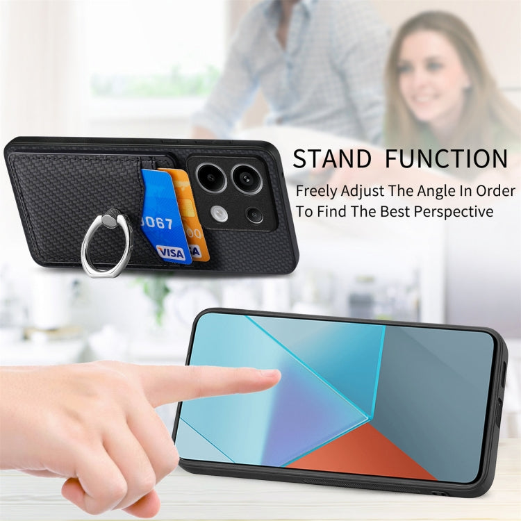 For Xiaomi Redmi Note 13 Pro+ Carbon Fiber Card Wallet Ring Holder Phone Case(Black)