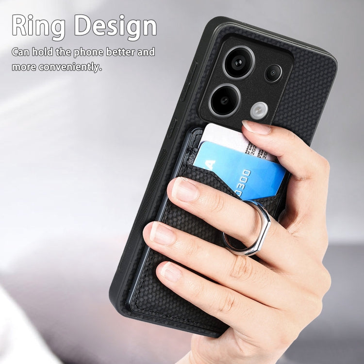 For Xiaomi Redmi Note 13 Pro+ Carbon Fiber Card Wallet Ring Holder Phone Case(Black)