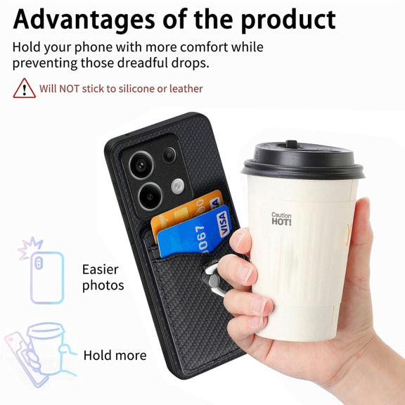 For Xiaomi Redmi Note 13 Pro+ Carbon Fiber Card Wallet Ring Holder Phone Case(Black)