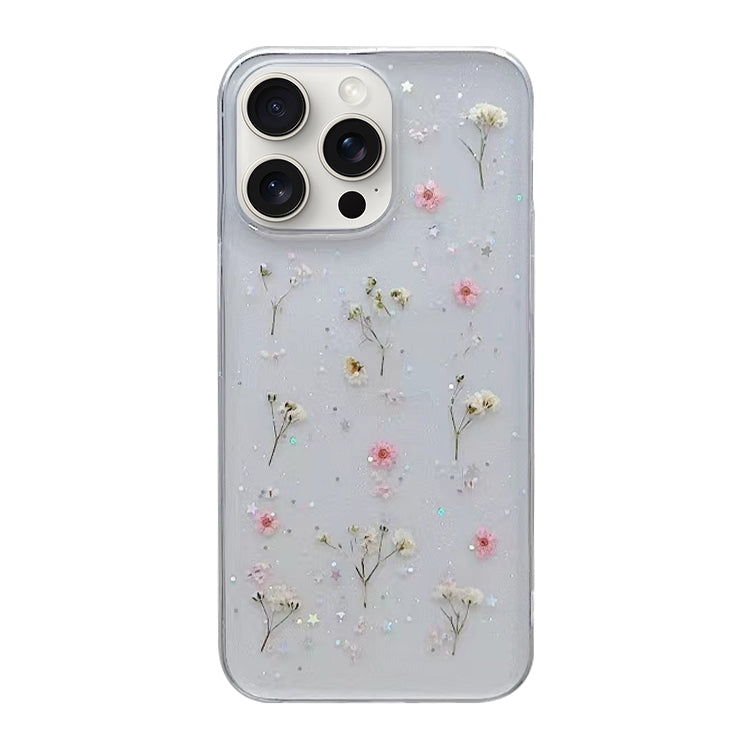 For iPhone 16 Pro Max Gypsophila Flowers Pattern TPU Protective Phone Case(Pink)