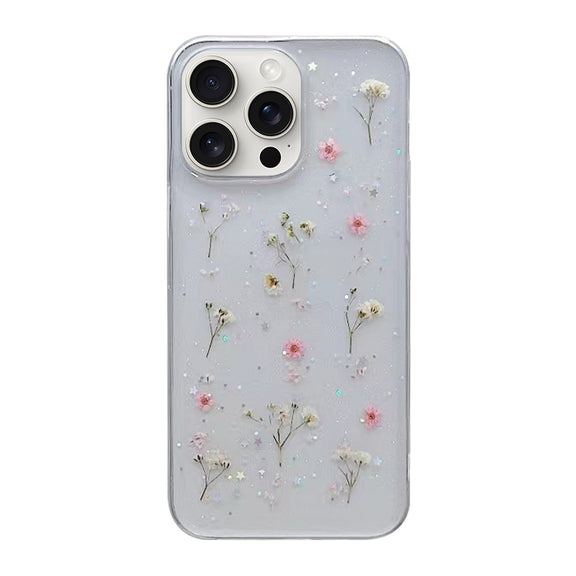 For iPhone 16 Pro Max Gypsophila Flowers Pattern TPU Protective Phone Case(Pink)