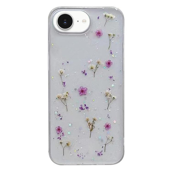 For iPhone 16e Gypsophila Flowers Pattern TPU Protective Phone Case(Purple)