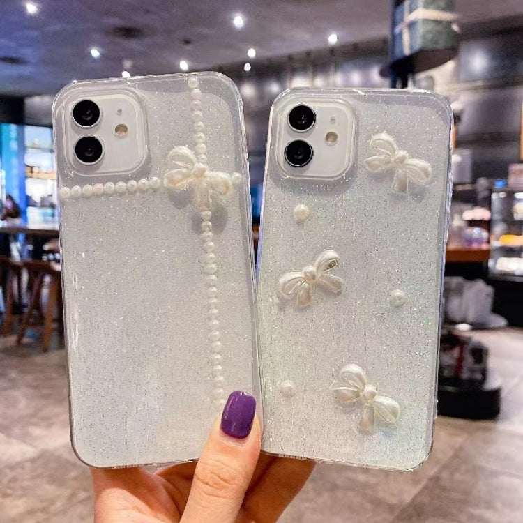 For iPhone 16 Plus Pearl Bow Glitter Epoxy TPU Phone Case(Cross Knots)