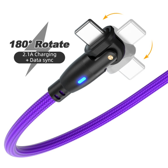 ENKAY 180 Degrees Rotating USB to 8 Pin Charging Data Cable with LED Light, Length:1m(Purple)